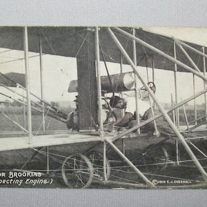 Old Antique Vtg Ca 1910 Aviator Brookins Bi Plane Airplane Carte postale par Godshall
