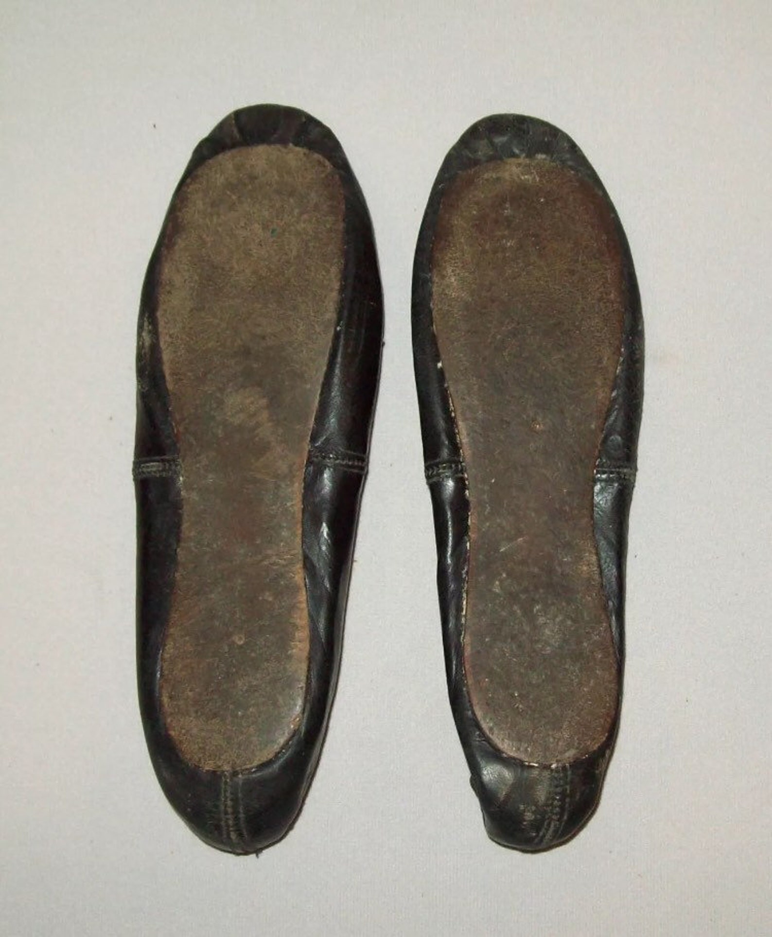nice 19th c pair of mid 19th century leather ballet slippers or shoes