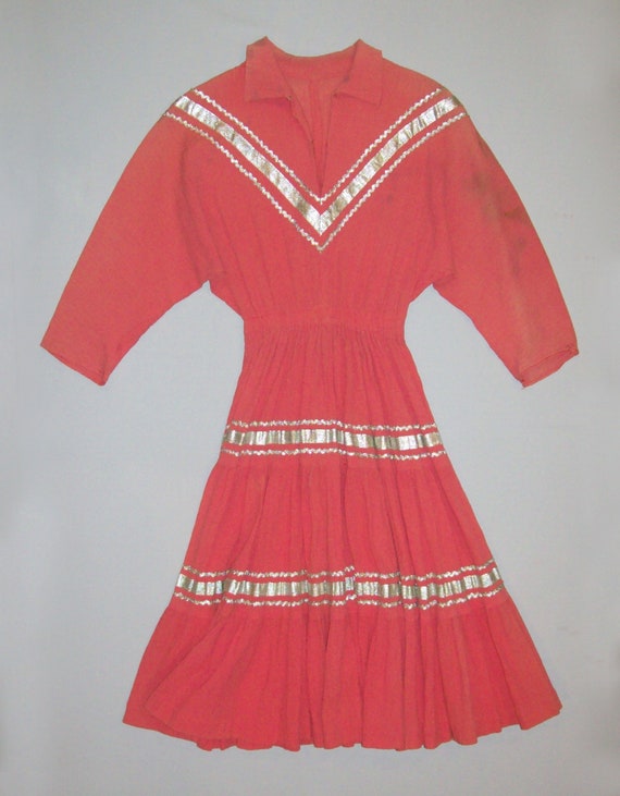Old Vtg Ca 1940s Womans Dress Pink and Silver Ray… - image 1
