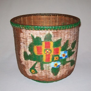 Old Antique Vtg Ca 1940s Basket Folk Art Hand Painted Decorated