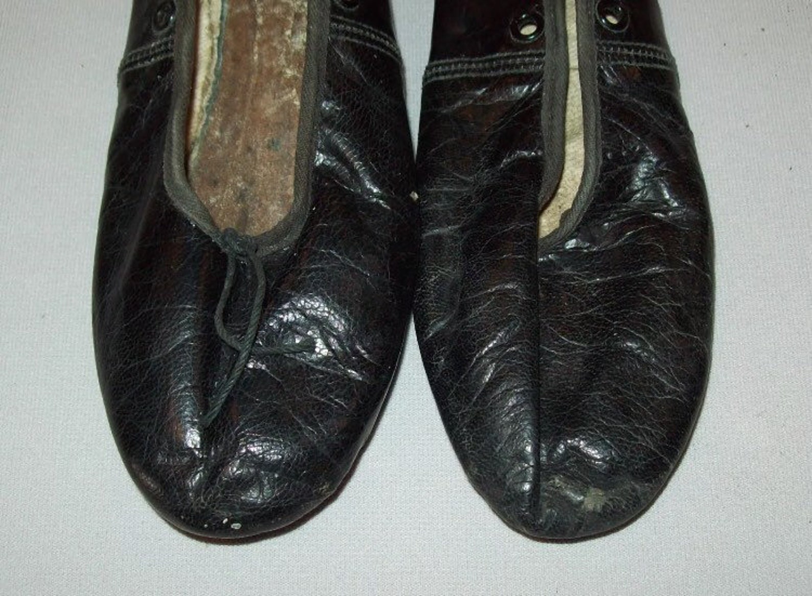 nice 19th c pair of mid 19th century leather ballet slippers or shoes