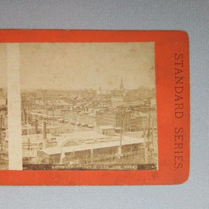 Vieux Vtg Antique Ca années 1870 Sidewheel Tall Ships Brooklyn NY Stereoview Photo Card