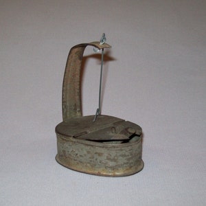 Old Antique Vtg Early 19th C 1800s Tin Betty Lamp or Whale Oil Grease Very Nice