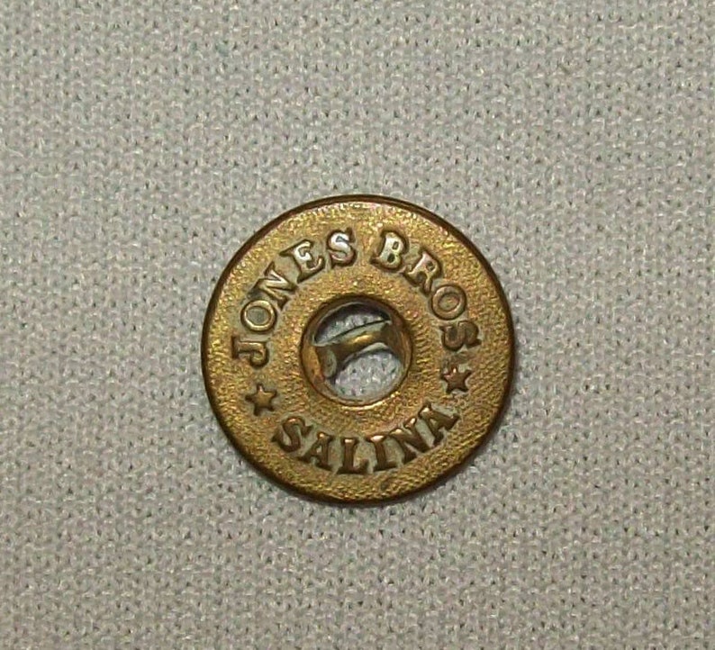Antique Ca 1910s Jones Bros Salina Brass Button Workwear Clothing Coat Denim Old Vtg