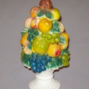 Antique Ca 1900s Pottery Garniture Chine Fruits Berries Grapes 9.5&quot; Tall Old Vtg