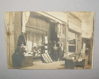 Antique Vtg Ca 1900 Real Photo Post Card Virginia Enquirer Office Virginia Illinois Clothing Store