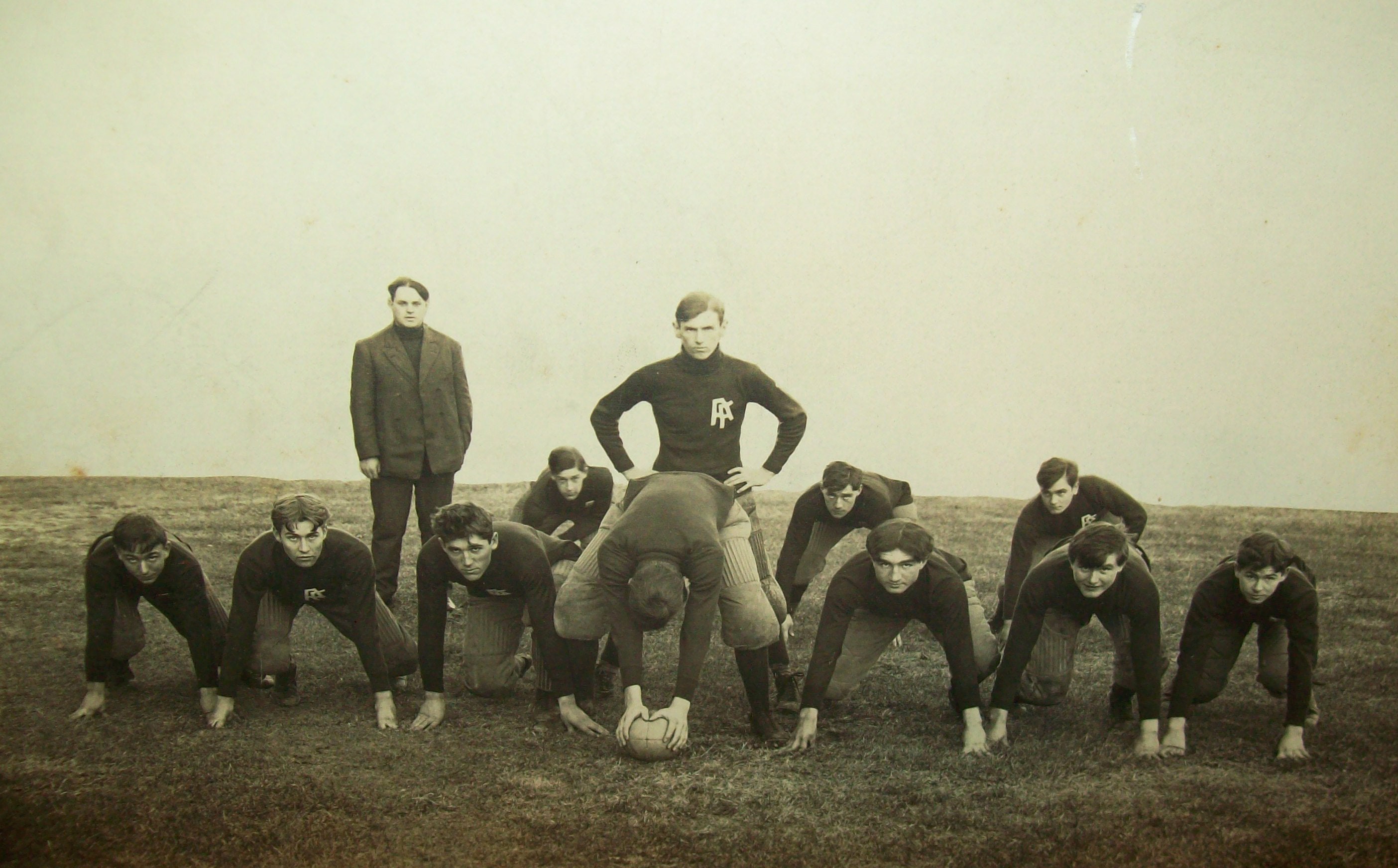 Antique Vtg C 1910s Football Team Mounted Photo 11X14 Kansas City AF FA