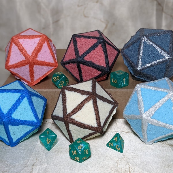 Gift Set: 6 D&D Bath Bombs with 1 set of RPG dice (Weather Magic Spells)