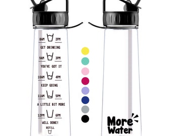 Be-Active Glass Motivational Water Bottle 1 Litre with Times to Drink Hydrate BPA Free 1l