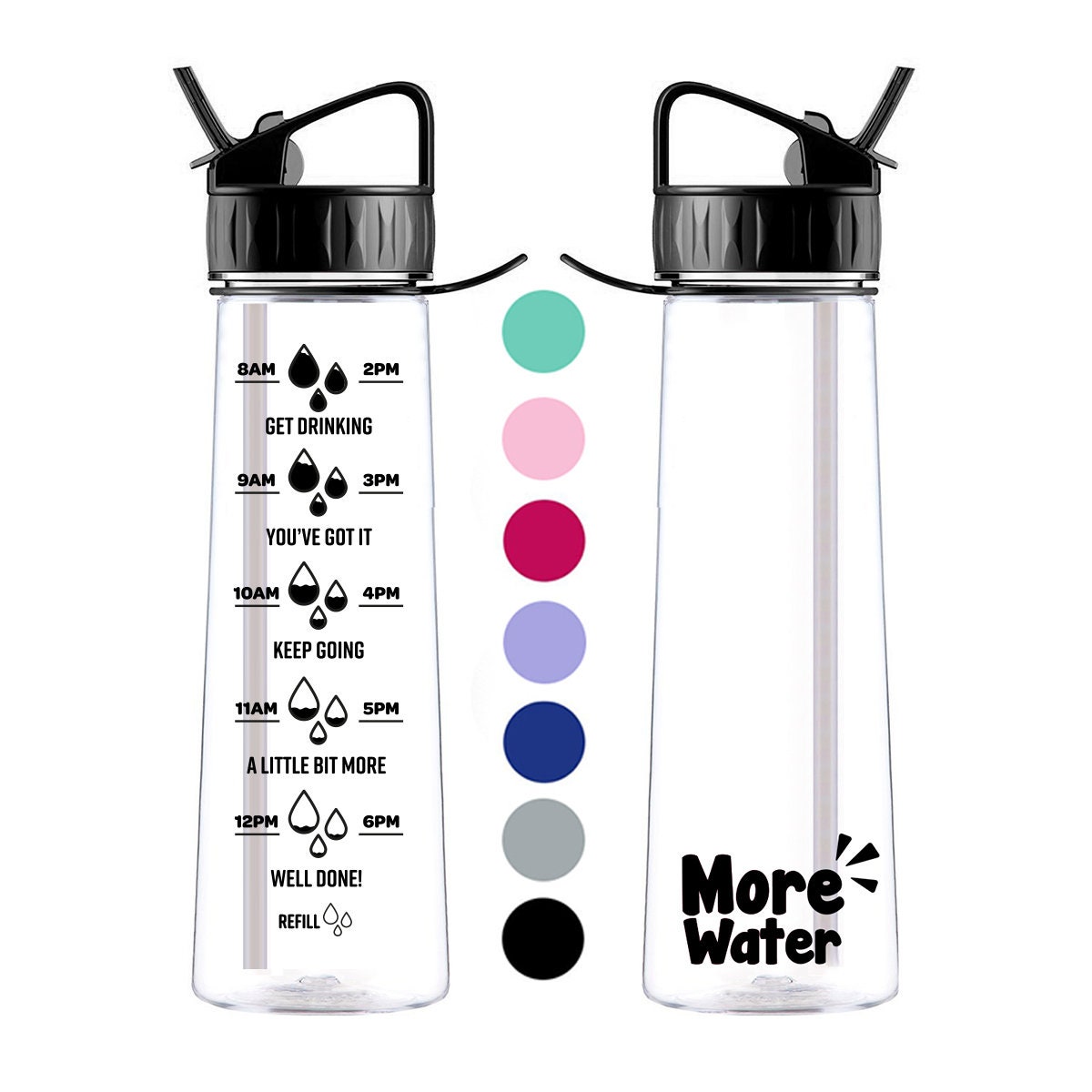 Water Bottle With Straw - Motivational Drinks Bottles with Times to H…