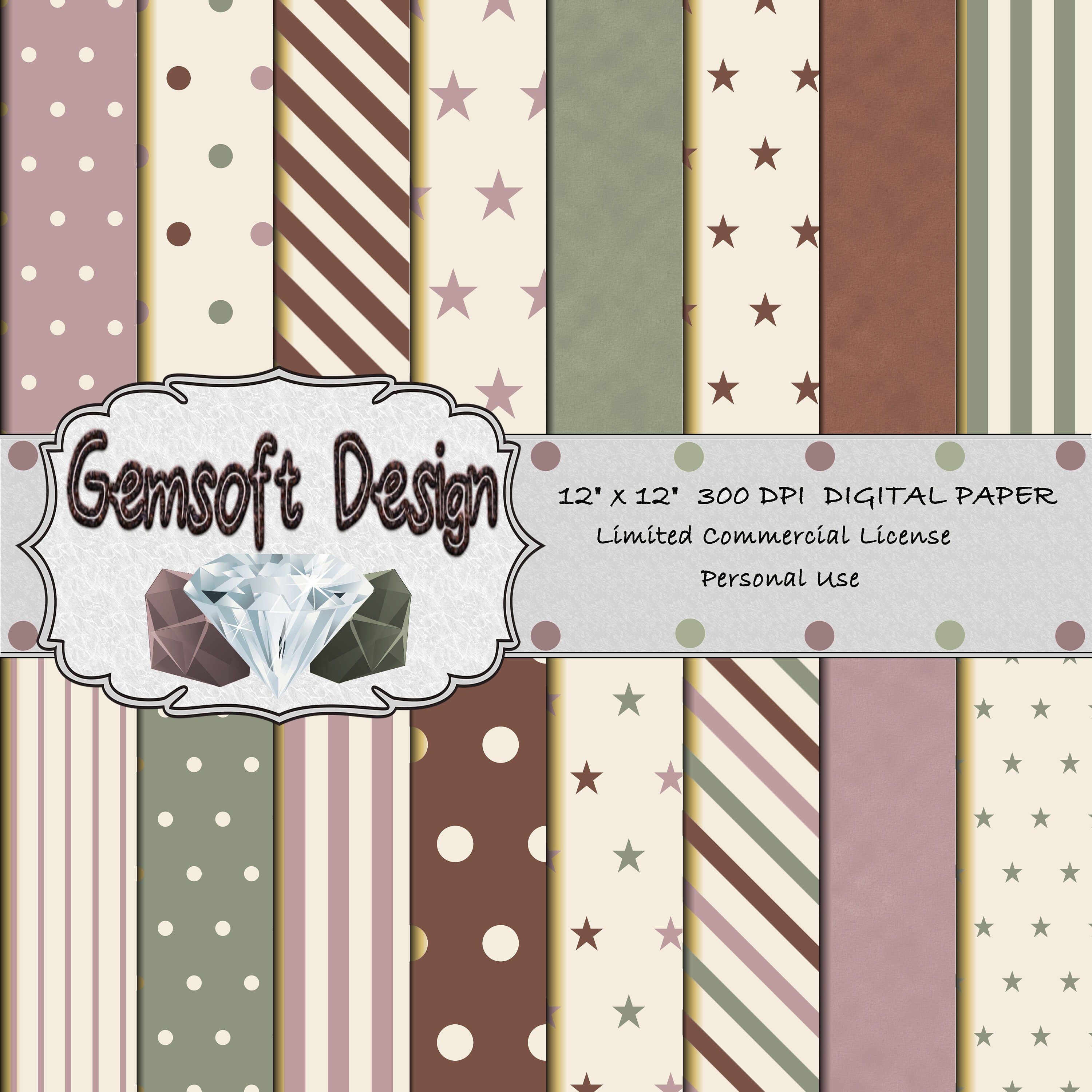 Muted Pink Green Design Coordinated 300DPI 12 x Etsy