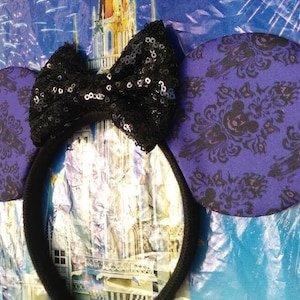 Haunted Mansion Disney Ears Headband, Pumpkin Mickey Ears Headband, Halloween Minnie Mouse Ears, Haunted Mansion Wallpaper Mickey Ears