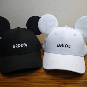 Disney Bride or Groom Hat | Disney Groom Mickey Ears Hat for Men, Adult | Disney Bride Ears Hat | Disney Bachelorette Party Bridal Ears