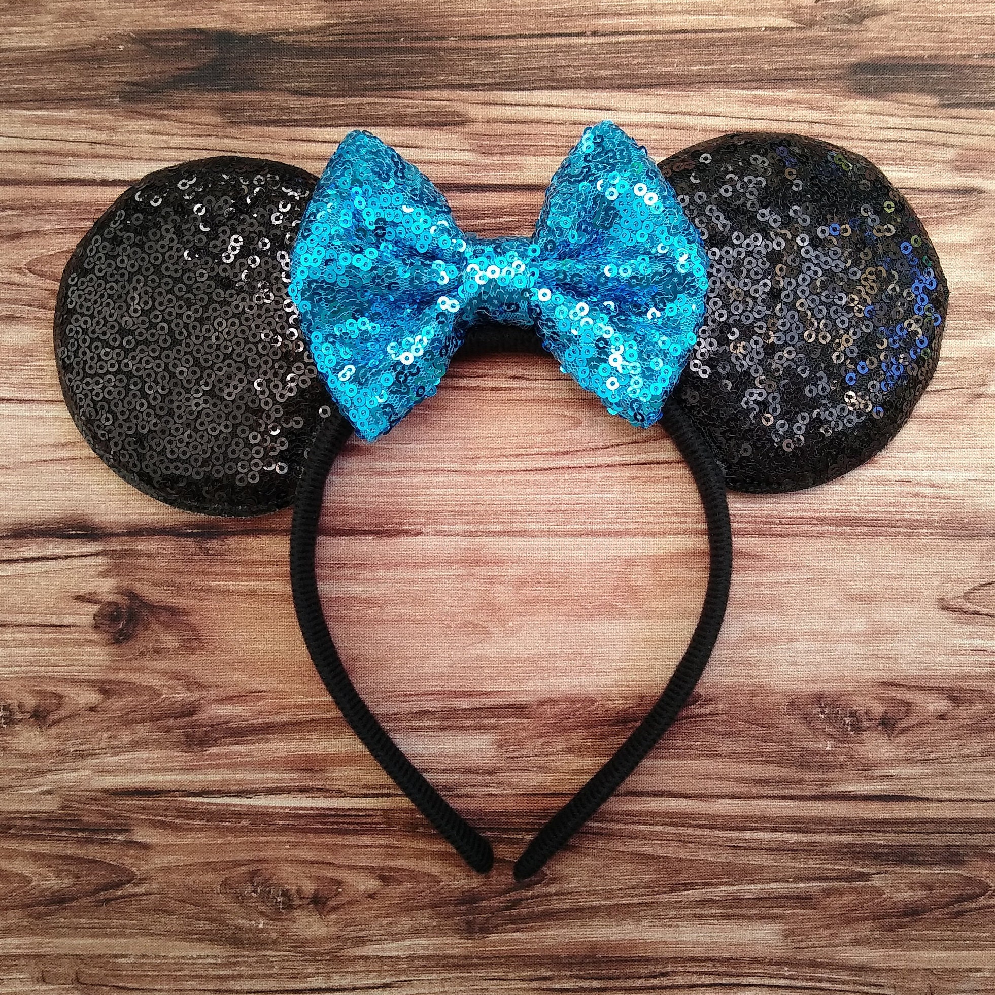 Custom Mickey Mouse Minnie Ears Disneyland Teal Turquoise Blue Sequin Bow s-l1200.jpg main image 2