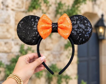 Disney Halloween Minnie Mouse Ears Headband with Sequin Bow for Adults