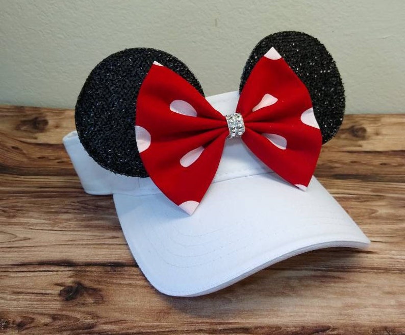 Polka Dot Minnie Ears Visor Minnie Ears Visor Disney Ears Sun Visor Hat Run Disney Visor