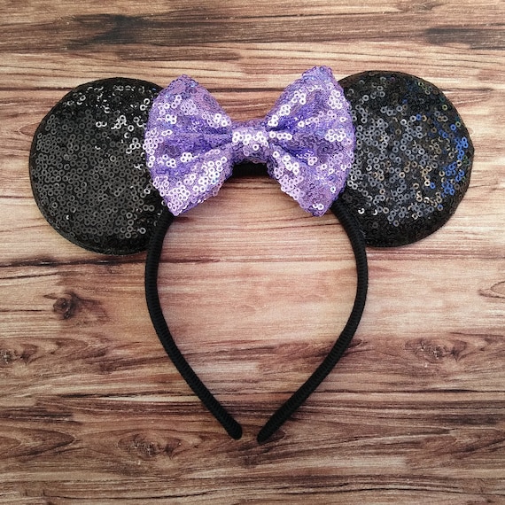 Disney Park Shanghai Minnie Mouse Ears Headband Purple Sequin Iridescent Bow NWT Disney* Parks Rare lridescent Purple Lavender Sequin Minnie  main image 4