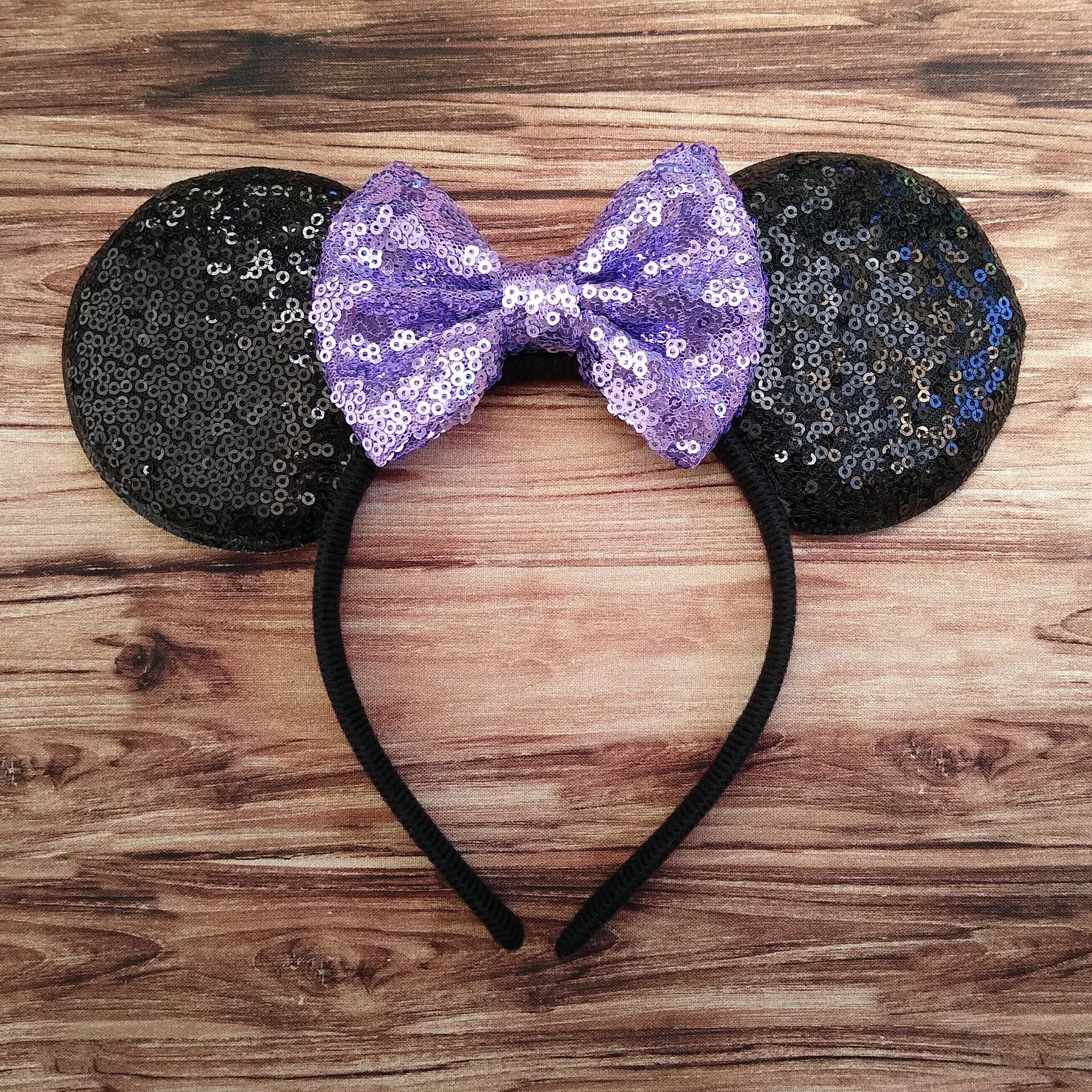 Disney Sparkle Minnie Ears Headband with Purple Bow Purple Wall Mouse Ears Magic Kingdom | HappilyEverEarsByTam main image 4