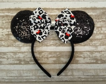 Animal Kingdom Disney Ears with Cheetah Leopard Bow, Minnie Ears Headband for Adults, Animal Kingdom Headband, Cheetah Mickey Ears Headband