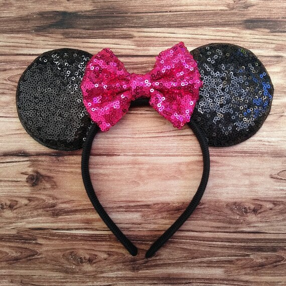 Disney Ears Headband With Dark Pink Sequin Bow for Adult  display picture 2