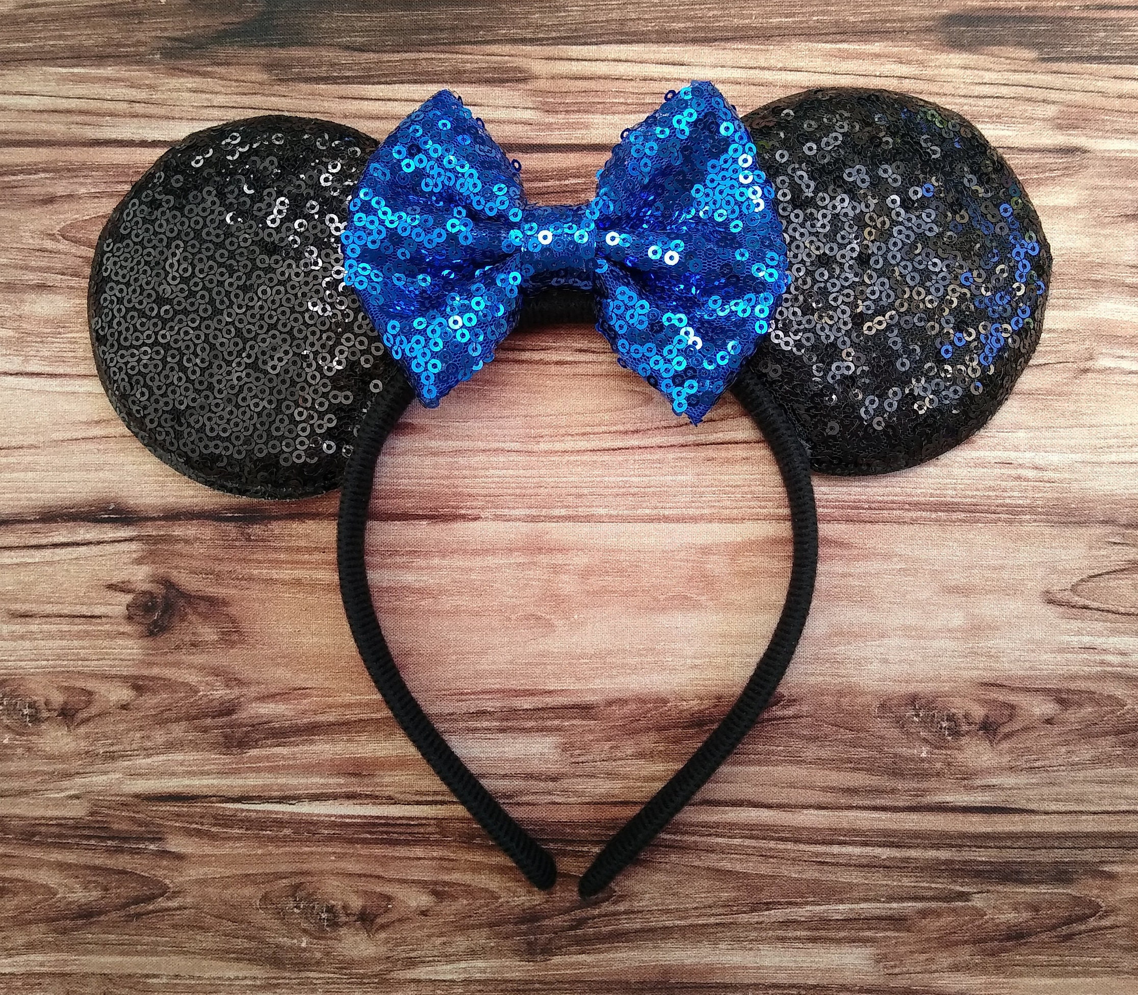 Sequin Black and Blue Mouse Ear Headbands Minnie Mouse Ears Headband Black Sequin Blue | Mercari main image 3