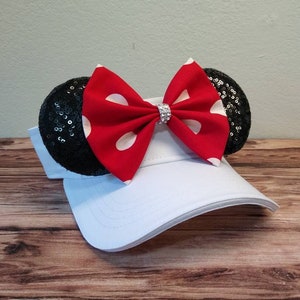 Minnie Ears Visor, Disney Ears Sun Visor Hat, Polka Dot Minnie Ears Visor, RunDisney Visor Hat, Disney Visor with Ears for Adults, Women