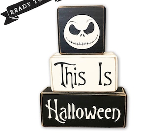 jack skellington this is halloween nightmare before christmas halloween decoration wood sign stacking wood blocks