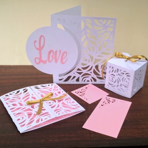 ROSEN FULL Set. SVG-Vorlagen. Tor-Klappkarte, Gastgeschenk Box und Platzanzeiger oder Mittelstück. Dxf Ai SilhouetteStudio SVG Png Pdf Dateien.