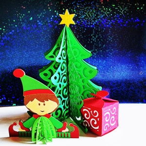 3D WEIHNACHTSDEKORATION. SVG-Vorlagen. Favor Box, Baum und Elfe. Dxf SilhouetteStudio Ai SVG Png Pdf Dateien. Sofort Download. Papierhandwerk.