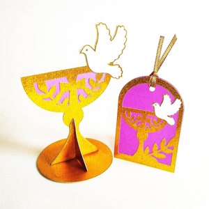 ENSEMBLE RELIGIEUX. Modèles SVG. Tasse 3D, étiquette. Conception de croix et de pigeon. Calice. Fichiers Dxf SilhouetteStudio Ai Svg Png Pdf. Téléchargement instantané.