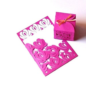 Modelos SVG. CONJUNTO DE FLOR. Caixa de lembrancinhas e cartão de bolso. SilhuetaCameo, Cricut. Arquivos Pdf Dxf Ai SilhouetteStudio Svg Png. Download instantâneo.