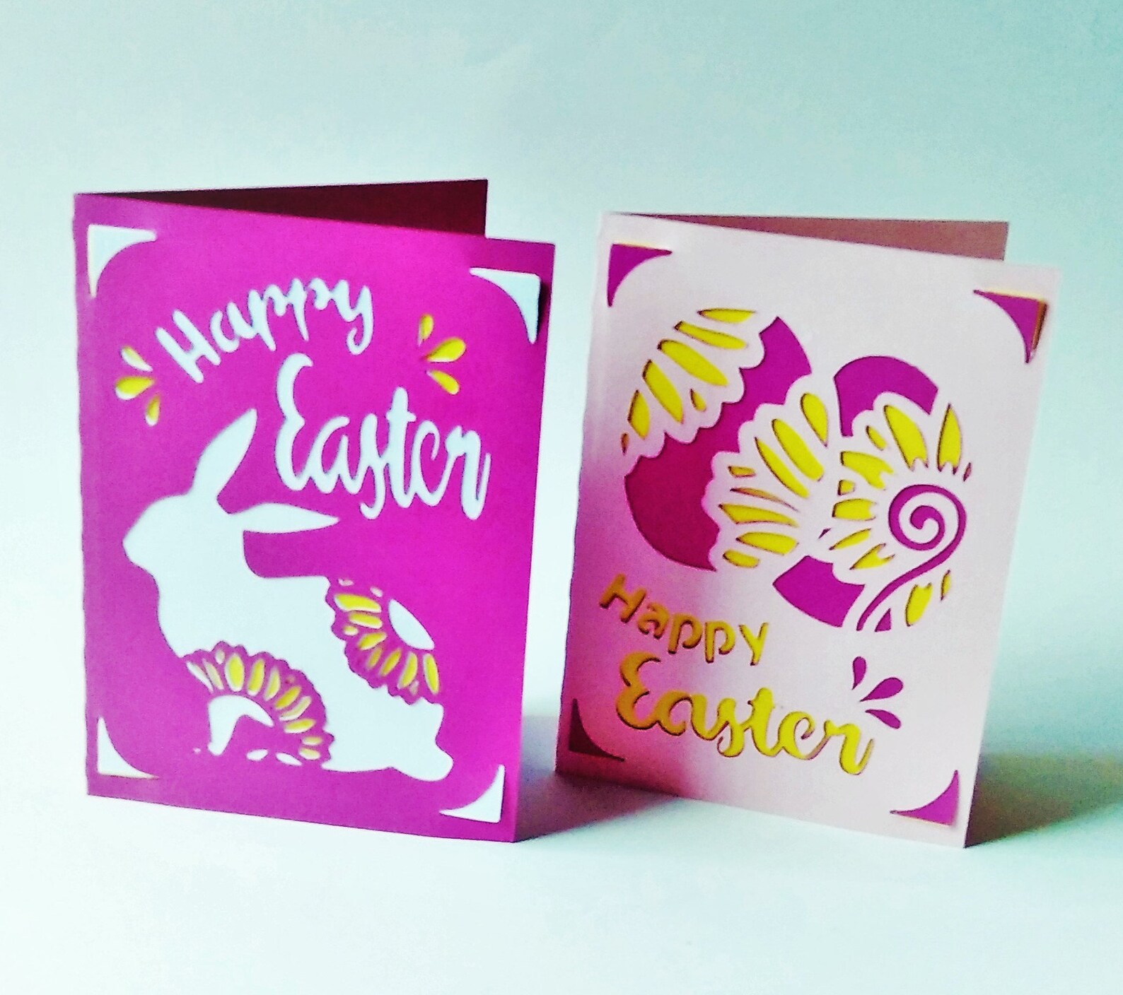 HAPPY EASTER CARDS. 2 Svg Templates. Layered Cards with Rabbit | Etsy