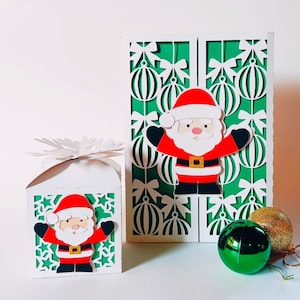 Modelos SVG. Conjunto PAPAI NOEL. Cartão dobrável e caixa de lembrancinhas. Cricut, SilhouetteCameo, Corte a Laser. Arquivos Pdf SilhouetteStudio Svg Png.