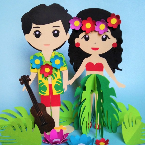 3D HAWAIIAN COUPLE. SVG Templates. Cake Topper. Centerpiece. Party Decor. Cricut, SilhouetteCameo. Dxf SilhouetteStudio Svg Png Pdf Files.