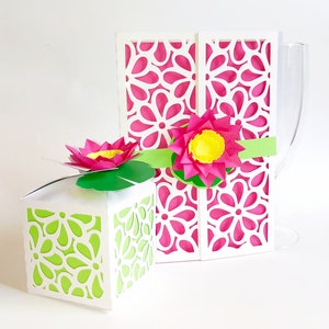 FLEUR DE LOTUS SVG. Boîte à dragées et carte pliable. Modèles SVG. Cricut, SilhouetteCameo, Découpe Laser. Fichiers Dxf SilhouetteStudio Svg Pdf Png.