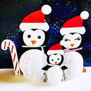 DECORACIÓN NAVIDEÑA 3D. Plantillas SVG. Pingüinos de Navidad. Archivos Dxf SilhouetteStudio Ai Svg Png Pdf. Descarga instantánea. Artesanía de papel.