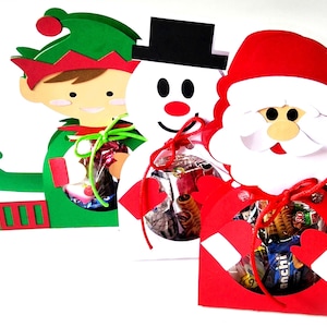 Modèles SVG. PORTE-BONBONNETS. Emballage de Noël. Père Noël, bonhomme de neige et elfe. Fichiers Dxf SilhouetteStudio Ai Svg Png Pdf. Téléchargement instantané