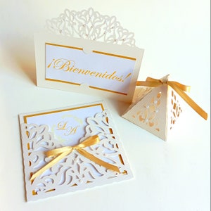 CONJUNTO DE CASAMENTO. Modelos SVG. Cartão de bolso, caixa de lembrancinhas e cartão de lugar. Cricut SilhouetteCameo Corte a laser. Arquivos Pdf SilhouetteStudio Svg Png.