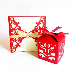 ENSEMBLE DE MARIAGE SVG. Boîte à dragées et carte pliable. Modèles SVG. SilhouetteCamée, Cricut, LaserCut. Fichiers Pdf Dxf SilhouetteStudio Svg Png.