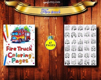 Fire Truck Coloring Book-65 Pages of Fun with Word Search & Placemat-Perfect for Party Table Decor and DIY Favors