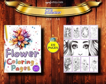 232 pages - Floral Fantasy Adult Coloring Book - Intricate Flower Designs for Stress Relief, Perfect Gift for Creativity and Relaxation