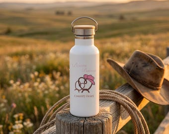 Bottiglia d'acqua personalizzata con tema musica country vintage | Thermos western | Regalo per ballerini di line dance e appassionati di cowboy
