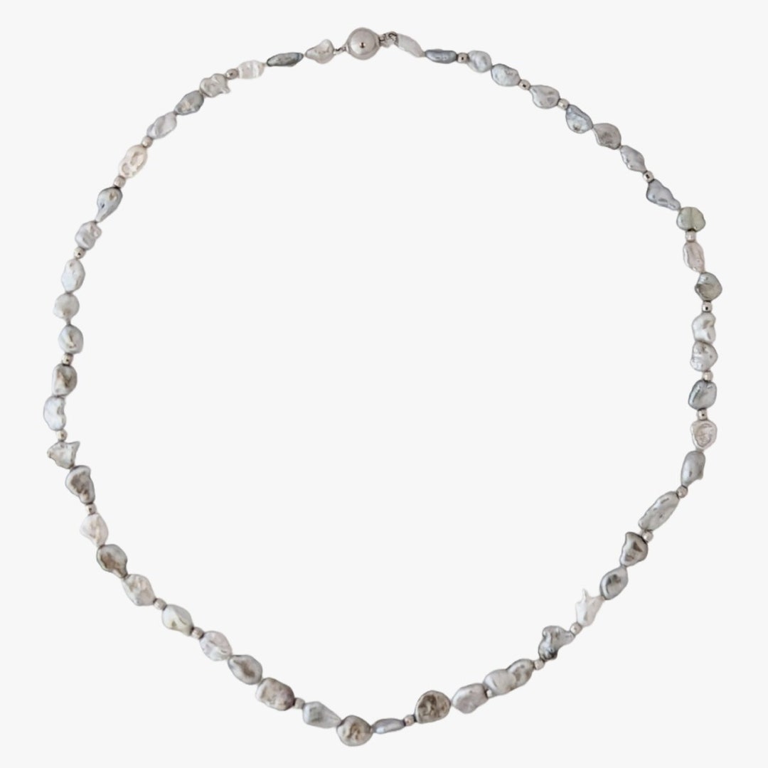 7-10mm Silver Tahitian Keshi Pearl Necklace - Etsy