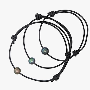 9-11mm Tahitian Pearl and Leather Cord Adjustable Bracelet