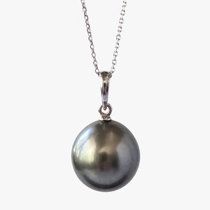 12~13 mm タヒチ黒真珠ペンダント(14K ゴールド、925 12~13 mm タヒチ黒真珠ペンダント(14K ゴールド、925