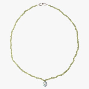 10.0-10.5mm Blue Baroque Akoya Pearl and Peridot Necklace