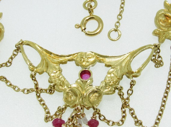 Victorian Inspired 18K Yellow Gold Ruby & Diamond… - image 9