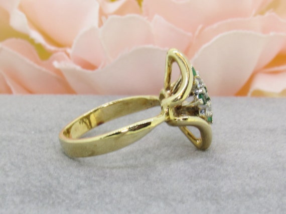 Vintage 14K Yellow Gold Diamond & Emerald Ring - image 5