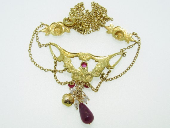 Victorian Inspired 18K Yellow Gold Ruby & Diamond… - image 5