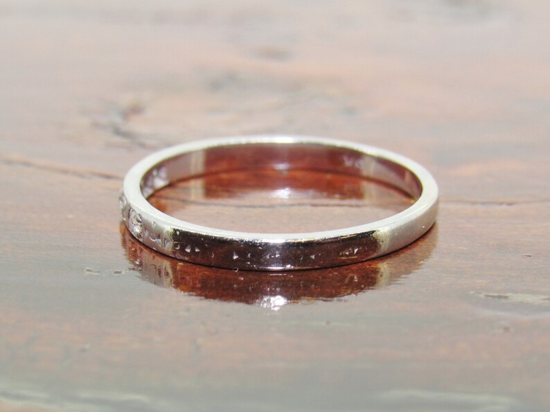 Estate Antique Art Deco 18K White Gold /& Mine Cut Diamond Wedding Band